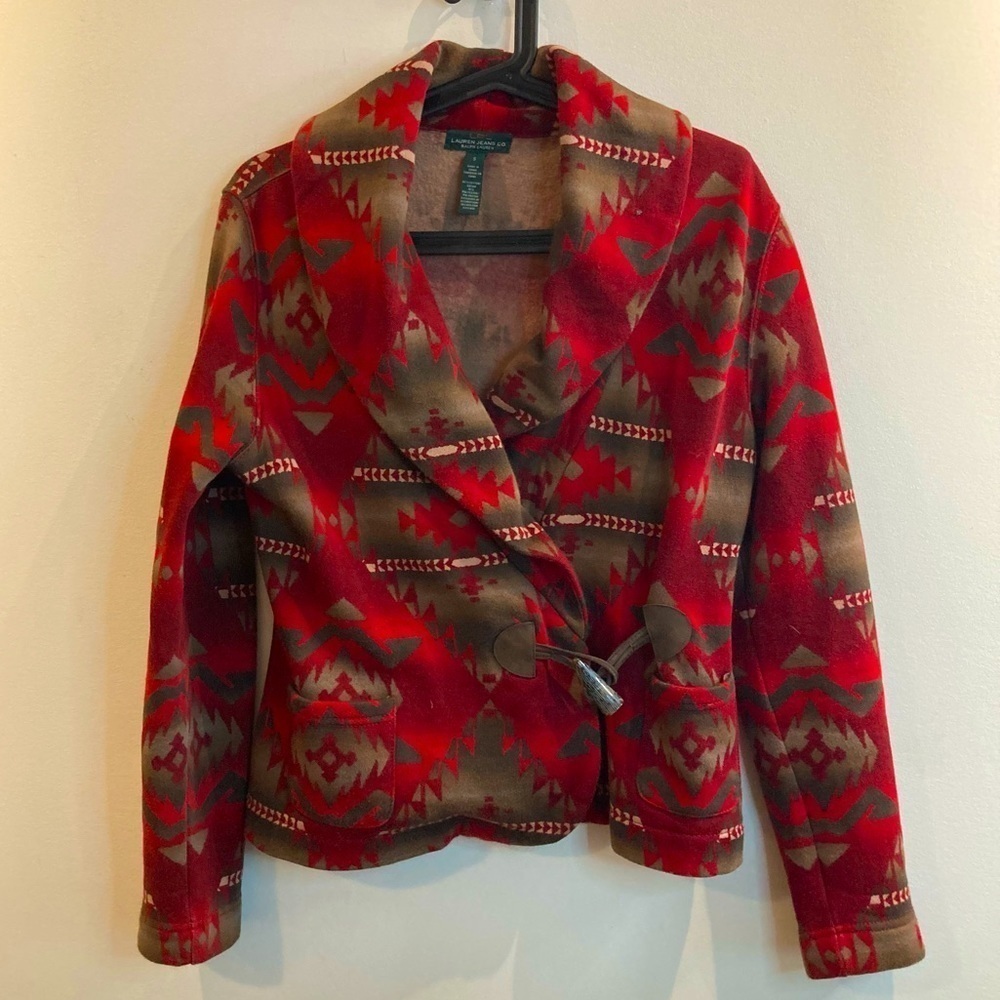 LAUREN RALPH LAUREN JEANS Sz S Southwestern Motif Turned Collar Blazer Jacket